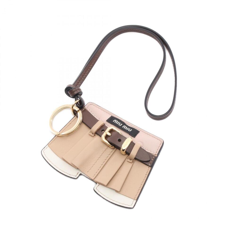 Miu Miu Miu Trick Keychain Accessory Leather Women's Beige/Brown Multicolor 5...